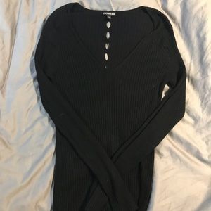 Express Ribbed V-neck Sweater w/ cutouts